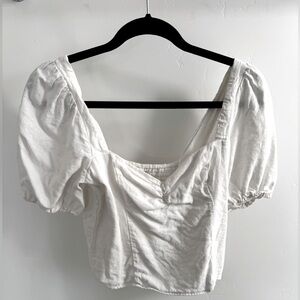 ABERCROMBIE Short-Sleeve Cinched Linen-Blend Top Medium